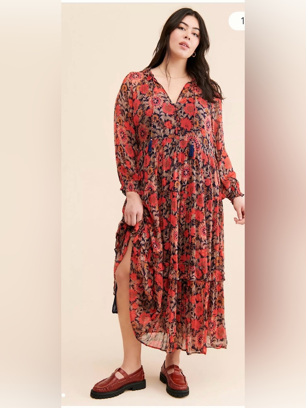 Anthropologie Sheer Floral Maxi Dress - Red & Black